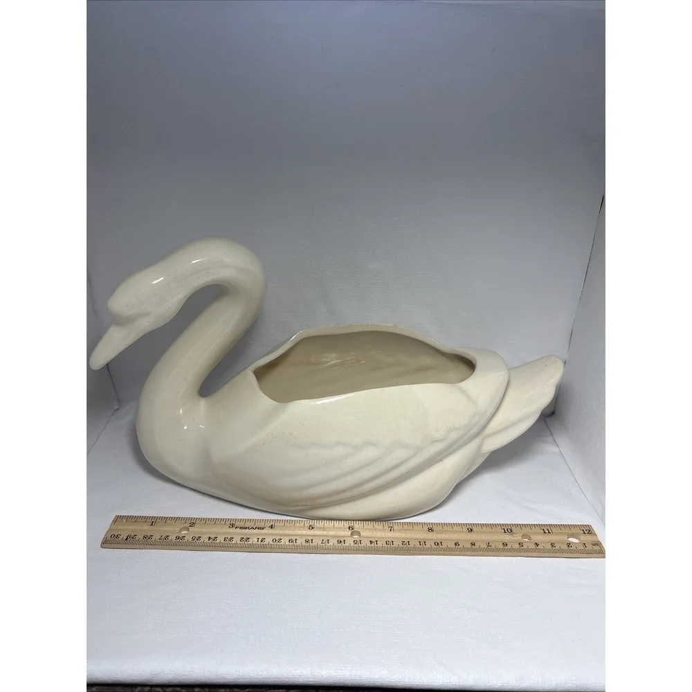 Vintage Bauer Pottery Swan Planter With Baby Swan Figures